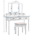 vanity table set, tri-folding necklace hooked mirror 6 organizers makeup dressing table with drawers cushioned stool